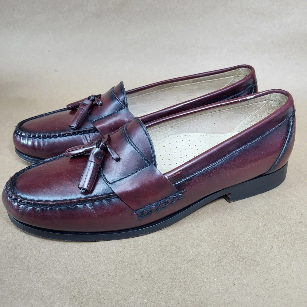 Bass Harrison Tassel Loafers Dress Shoes Mens 8.5 EE Burgundy Leather Slip On